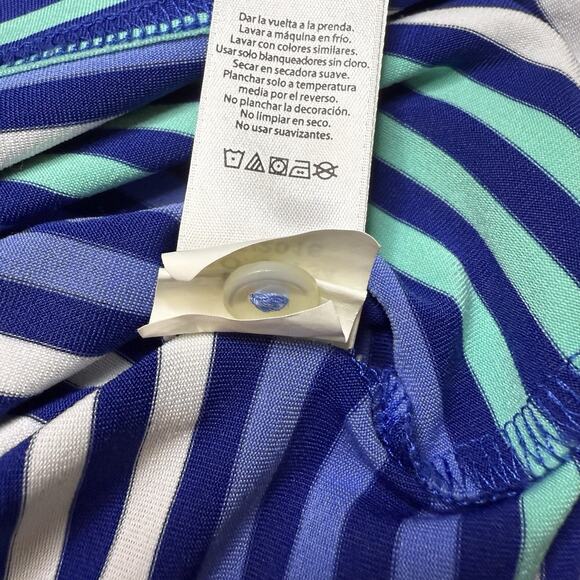 Vineyard Vines Mens L Performance Polo Shirt Striped Golf Whale Logo Blue Green - Picture 8 of 8